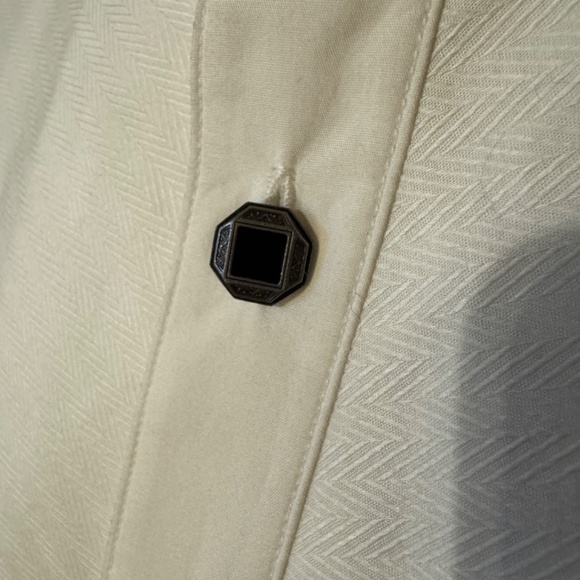 Stubbs Wester Wear White Herringbone Banded Collar French Cuffs SZ L Shirt - Picture 3 of 11